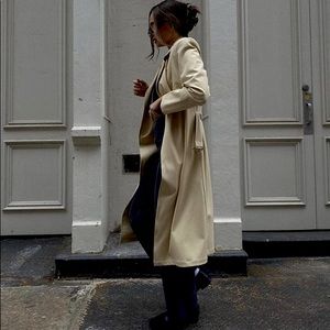 Danielle Bernstein Long Trench Coat in Taupe